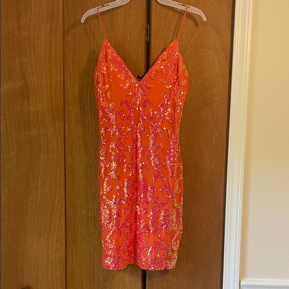 Windsor Orange and Pink Sequin Mini Dress